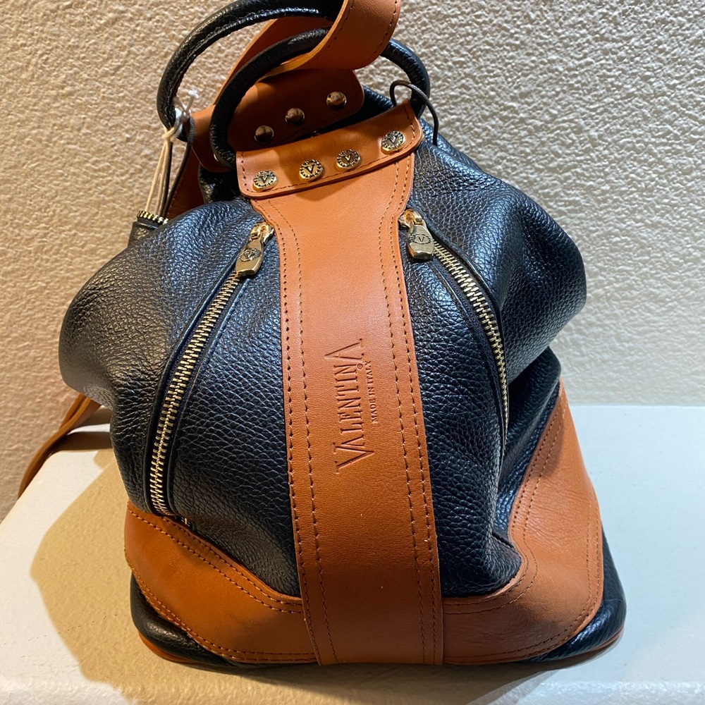 Valentina Black and Tan Leather Duffel Bag